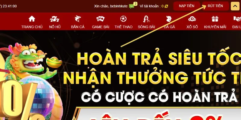 Ấn vào ô “rút tiền” để thực hiện giao dịch